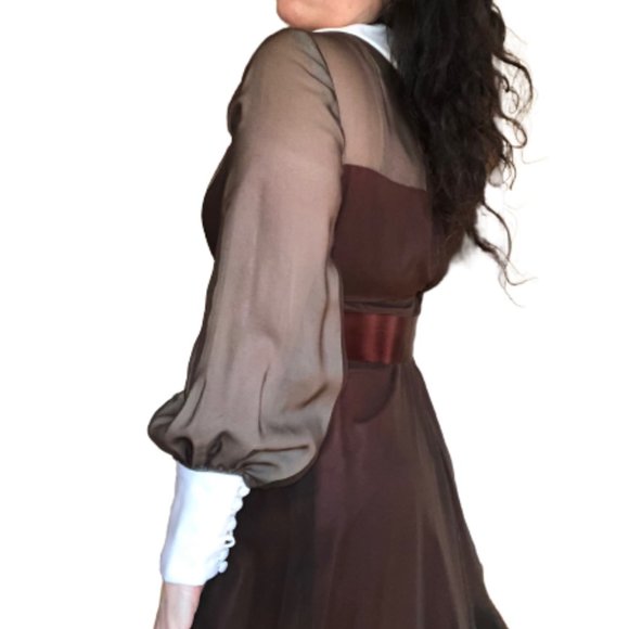 Vtg 60s/70s Wednesday Addams Goth Prairie Tiered Ruffle Contrast Trim Maxi Dress - Picture 7 of 17